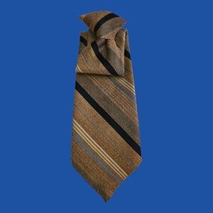 3/$30 Vintage FASHIONAIRE 1970s Striped Tan and Blue Clip-on Tie